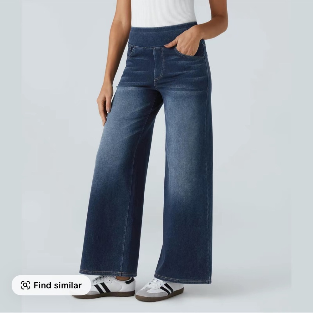 HALARA Flex™ High Waisted Pockets Baggy Wide Leg Washed Casual Jeans
